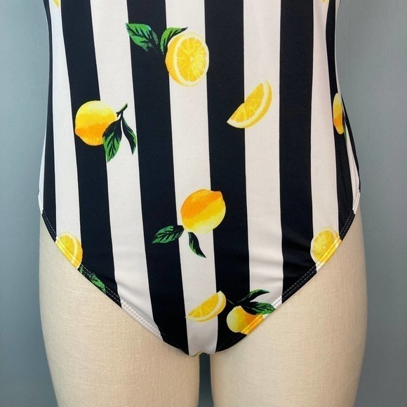 no Boundaries Lemons Black White Striped One Piece Swimsuit Juniors Large 11-13 - Picture 3 of 12